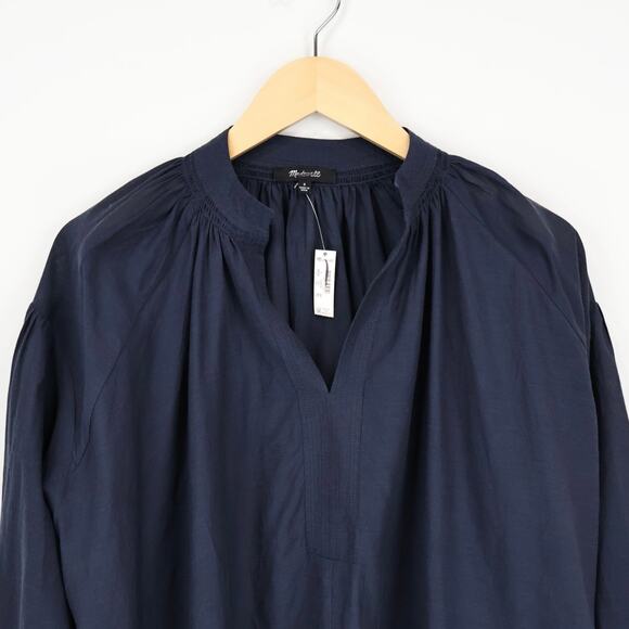 NWT Madewell Shirred Long-Sleeve Flowy V-Neck Top Ink Navy Blue Size Small - Picture 5 of 10